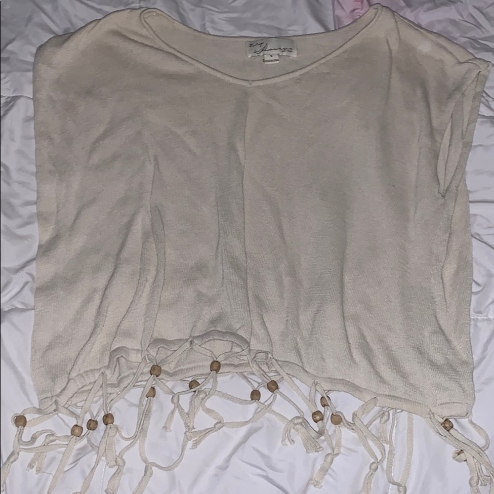 Oversized tan beaded shirt